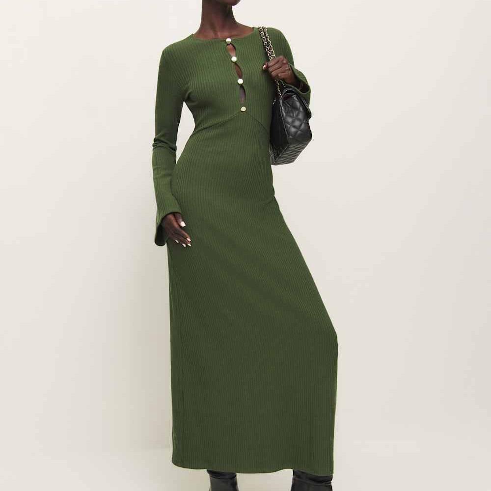 Reformation Hayden Knit Dress Green - Size M